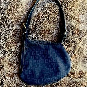 Fendi Oyster Monogram Black Canvas Leather Shoulder Bag